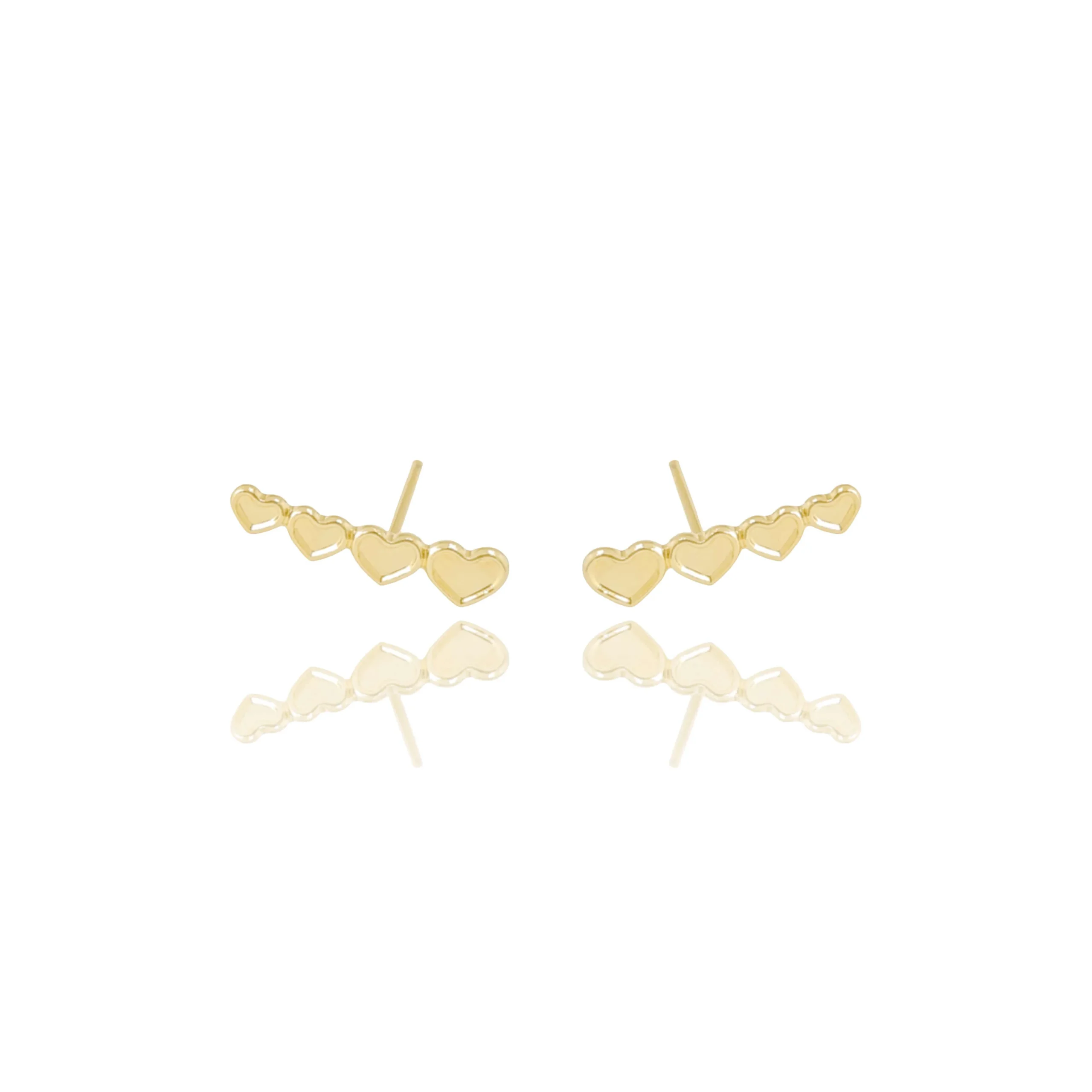 Ear Cuff Quatro Corações Detalhes Banhado a Ouro 18K