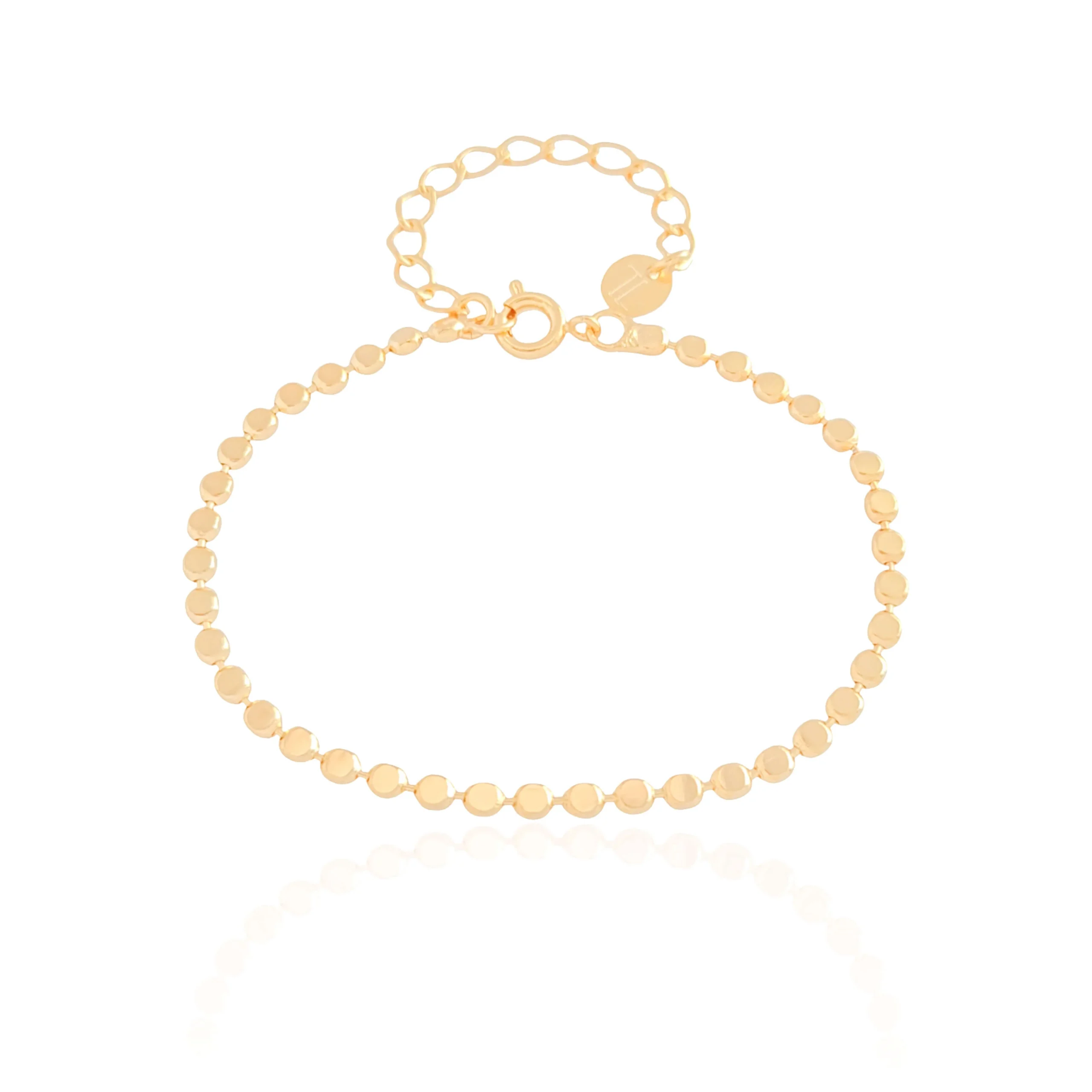 Pulseira Plaquinhas Redondas Achatadas Banhado a Ouro 18K