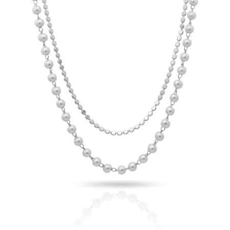 Choker Dupla Pérolas e Corrente Plaquinhas Achatadas - 35 cm - Foto 1