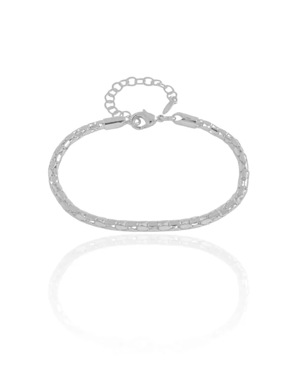 Pulseira Malha Oca 3 mm Ródio Branco - Foto 2