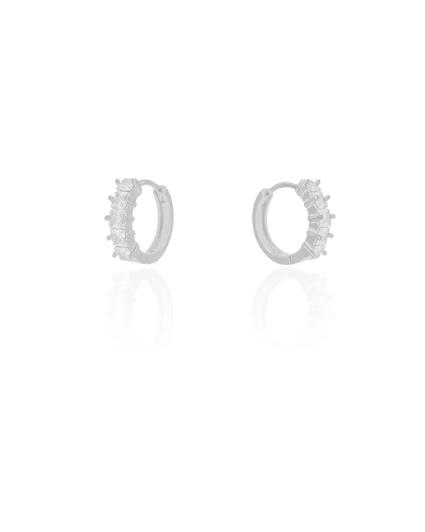 Brinco Argola Click Quadrados Cristal 1,5 cm Ródio Branco - Foto 2
