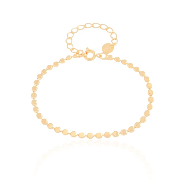 Pulseira Plaquinhas Redondas Achatadas Banhado a Ouro 18K - Foto 3
