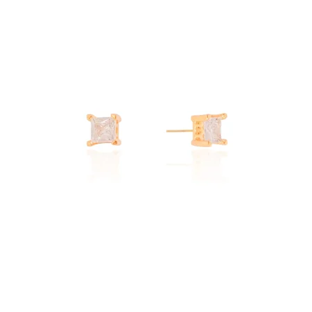 Brinco Quadrado Cristal 6 mm Banhado a Ouro 18K - Foto 3