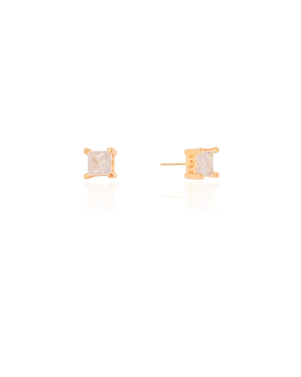 Brinco Quadrado Cristal 6 mm Banhado a Ouro 18K - Foto 3