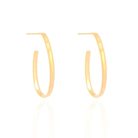 Brinco Argola Oval Fio Reto Liso 3,4 cm Banhado a Ouro 18K - Foto 2
