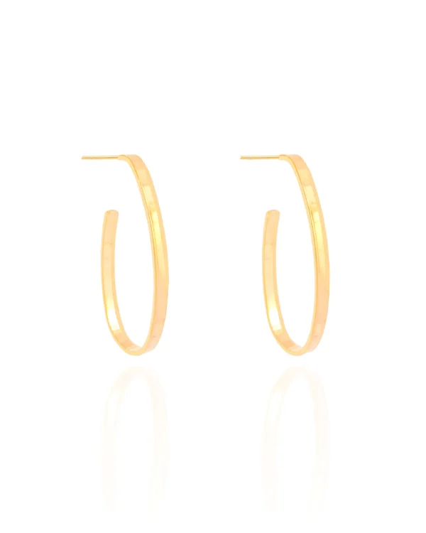 Brinco Argola Oval Fio Reto Liso 3,4 cm Banhado a Ouro 18K - Foto 2