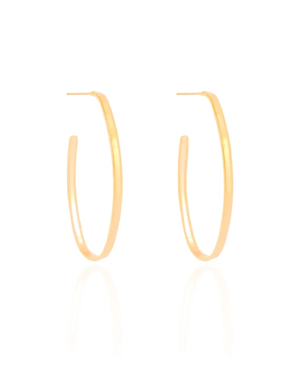 Brinco Argola Oval Fio Reto Liso 4,4 cm Banhado a Ouro 18K - Foto 2