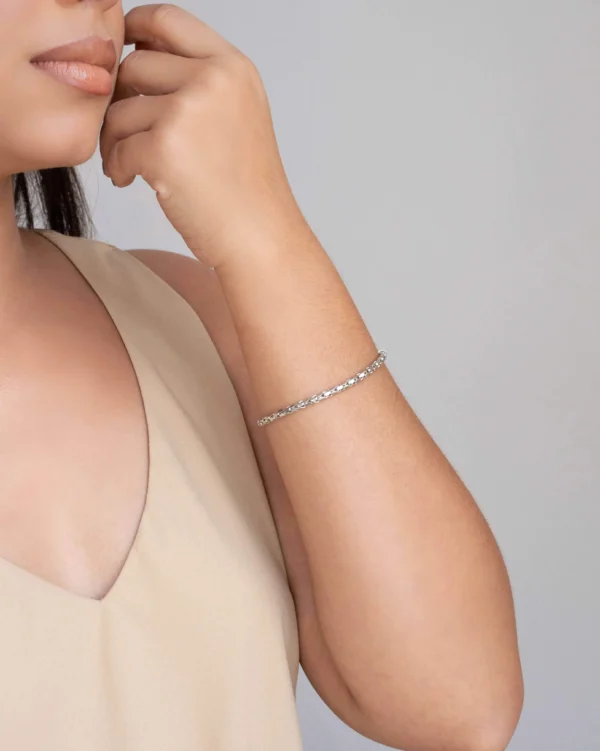 Pulseira Malha Oca 3 mm Ródio Branco - Foto 3