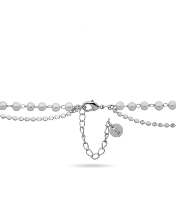Choker Dupla Pérolas e Corrente Plaquinhas Achatadas - 35 cm - Foto 4